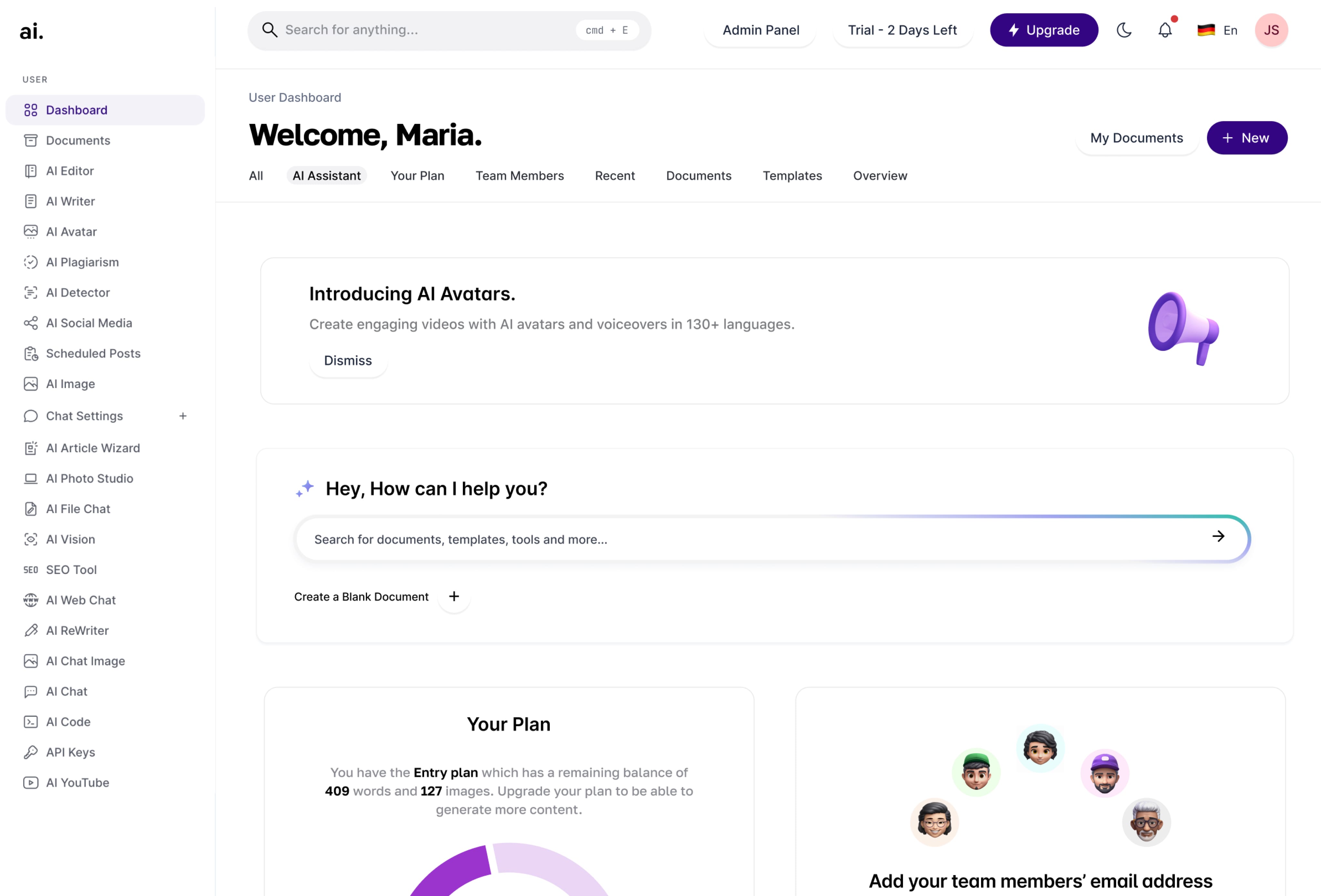 Image of ChatFree.io dashboard
